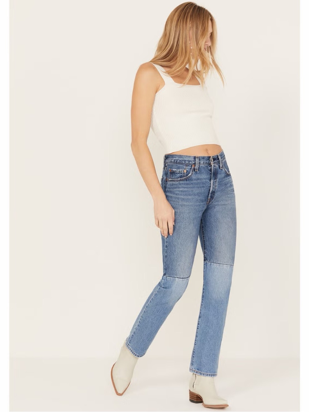 LEVI'S WOMEN'S MEDIUM WASH 501 PIECED DESTRUCTED JEANS